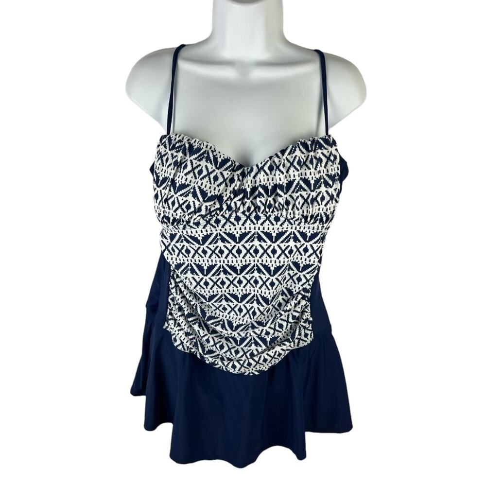 Tropical Escape Swimsuit One Piece Skirted NWT Blue & White sz 18